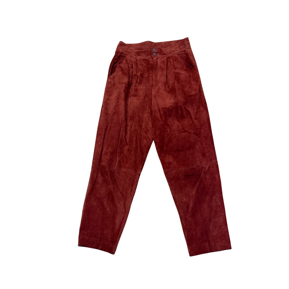 Pia Rucci VTG Genuine Suede Leather High Waisted Pleated Pants Rust Brown Red 14